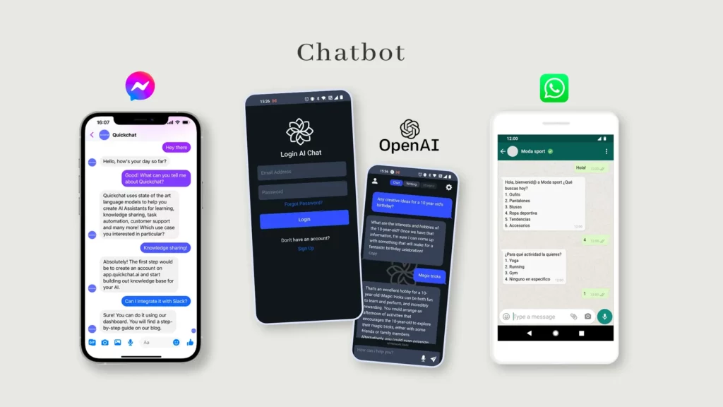 An image showcasing different chatbots in action, responding to user inquiries in real-time.